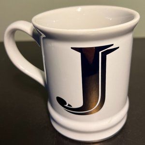 Metallic Gold Letter "J” Monogram Initial Porcelain Oversized Cup Mug